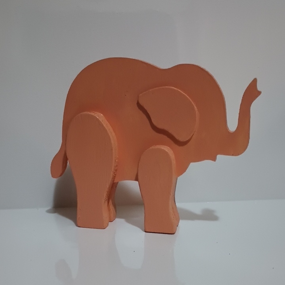Hand Painted Wooden Elephant Figurine - Peach Orange